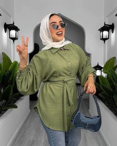شيميز كتان مستورد بحزام | لبس بنات fashion محجبات عصري – ستايل فرنسي