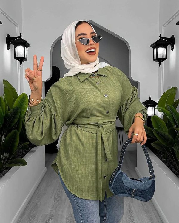 شيميز كتان مستورد بحزام | لبس بنات fashion محجبات عصري – ستايل فرنسي