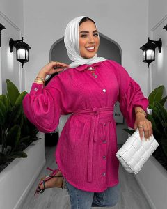 شيميز كتان مستورد بحزام | لبس بنات fashion محجبات عصري – ستايل فرنسي