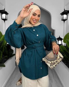 شيميز كتان مستورد بحزام | لبس بنات fashion محجبات عصري – ستايل فرنسي