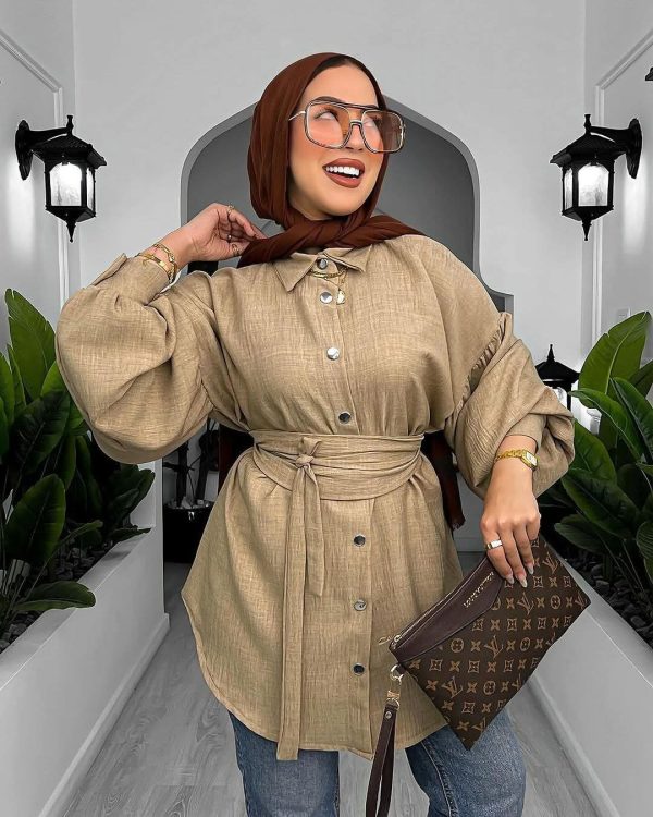 شيميز كتان مستورد بحزام | لبس بنات fashion محجبات عصري – ستايل فرنسي