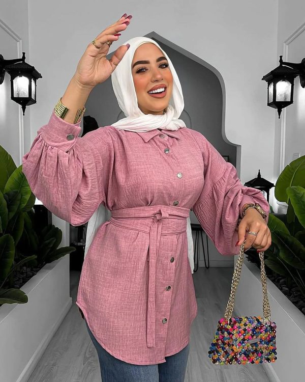 شيميز كتان مستورد بحزام | لبس بنات fashion محجبات عصري – ستايل فرنسي
