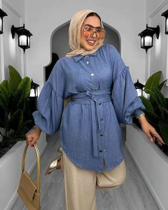 شيميز كتان مستورد بحزام | لبس بنات fashion محجبات عصري – ستايل فرنسي